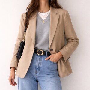 Spring/Summer Staple Tan/beige Linen Blend Blazer from Dex (Women's Size L) EUC